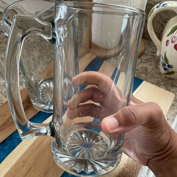 Crystal Clear German Vintage Style Tall Glass Beer Mugs - HEAVY - Mug set of 2. - Picture 2 of 4